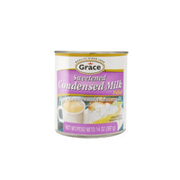 Grace Sweetened Condensed Milk 14 oz can, perfect for authentic Latin flavors and delicious dessert recipes.