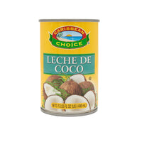 Coconut milk can from Caribbean Choice, perfect for authentic Latin food and tropical flavors. 400ml of creamy indulgence.