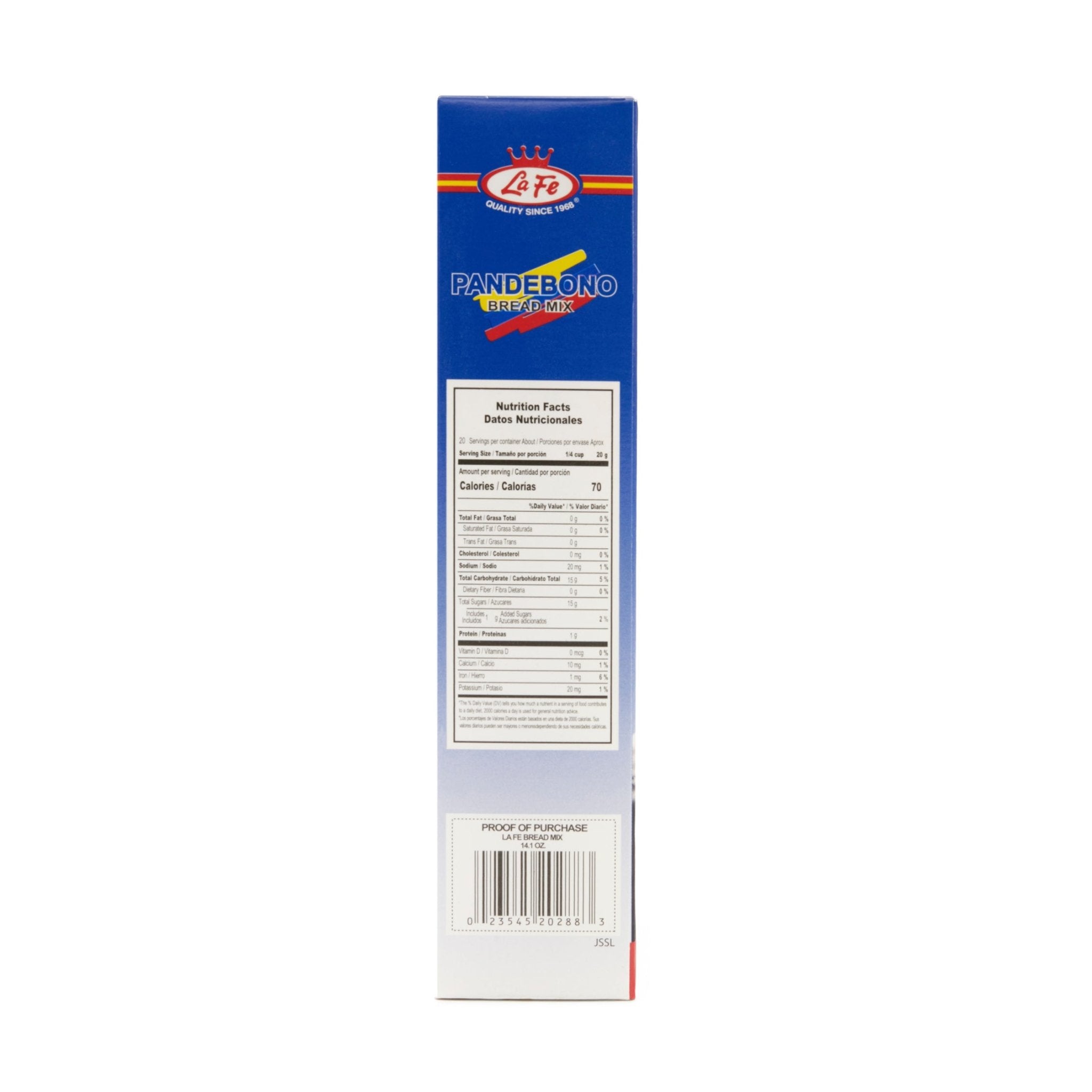 La Fe Powder Mix Pandebono nutritional information, ideal for quality Latin foods and authentic Colombian recipes.