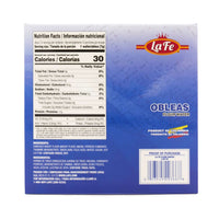 Nutrition facts for La Fe Obleas, a quality Latin food product, ideal for snacking or desserts.
