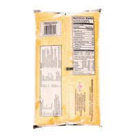 Back of La Fe Corn Meal Coarse 6/4 lbs package showing nutritional facts and ingredients for authentic Latin cooking.