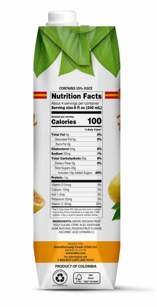 La Fe Passion Fruit Juice (Tetra) 12x1L - La Fe Foods
