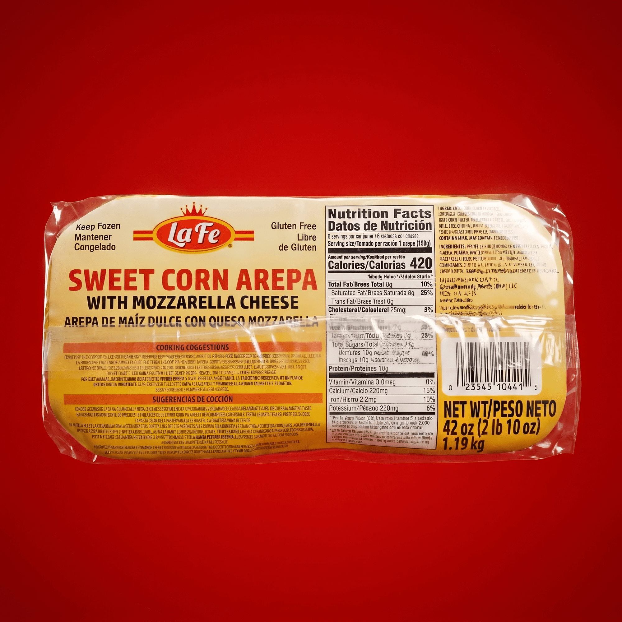 La Fe Sweet Corn Arepa With Mozzarella Cheese 6x42 oz - La Fe Foods