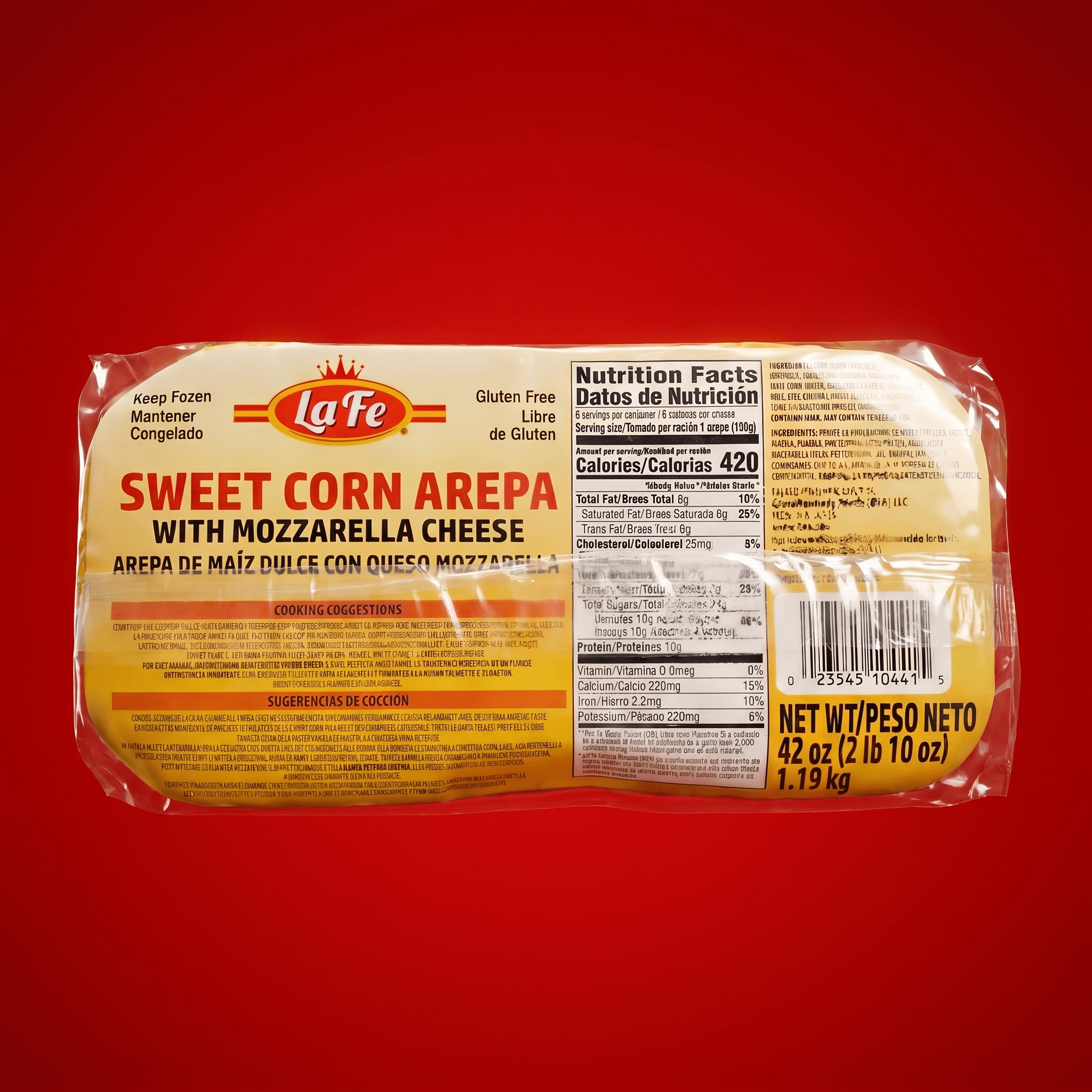 La Fe Sweet Corn Arepa With Mozzarella Cheese 6x42 oz - La Fe Foods