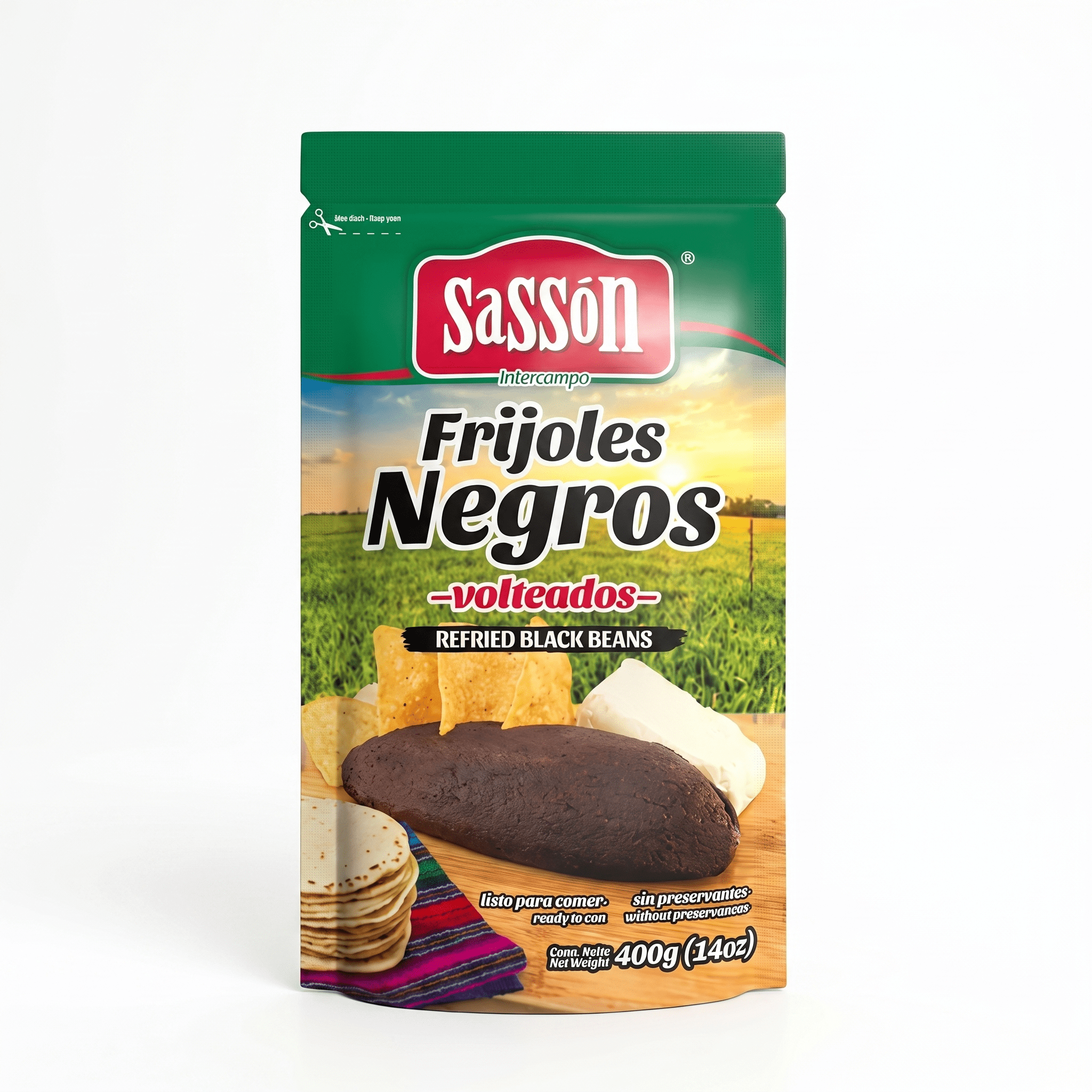SASSON REFRIED BLACK BEANS 24X14OZ - La Fe Foods