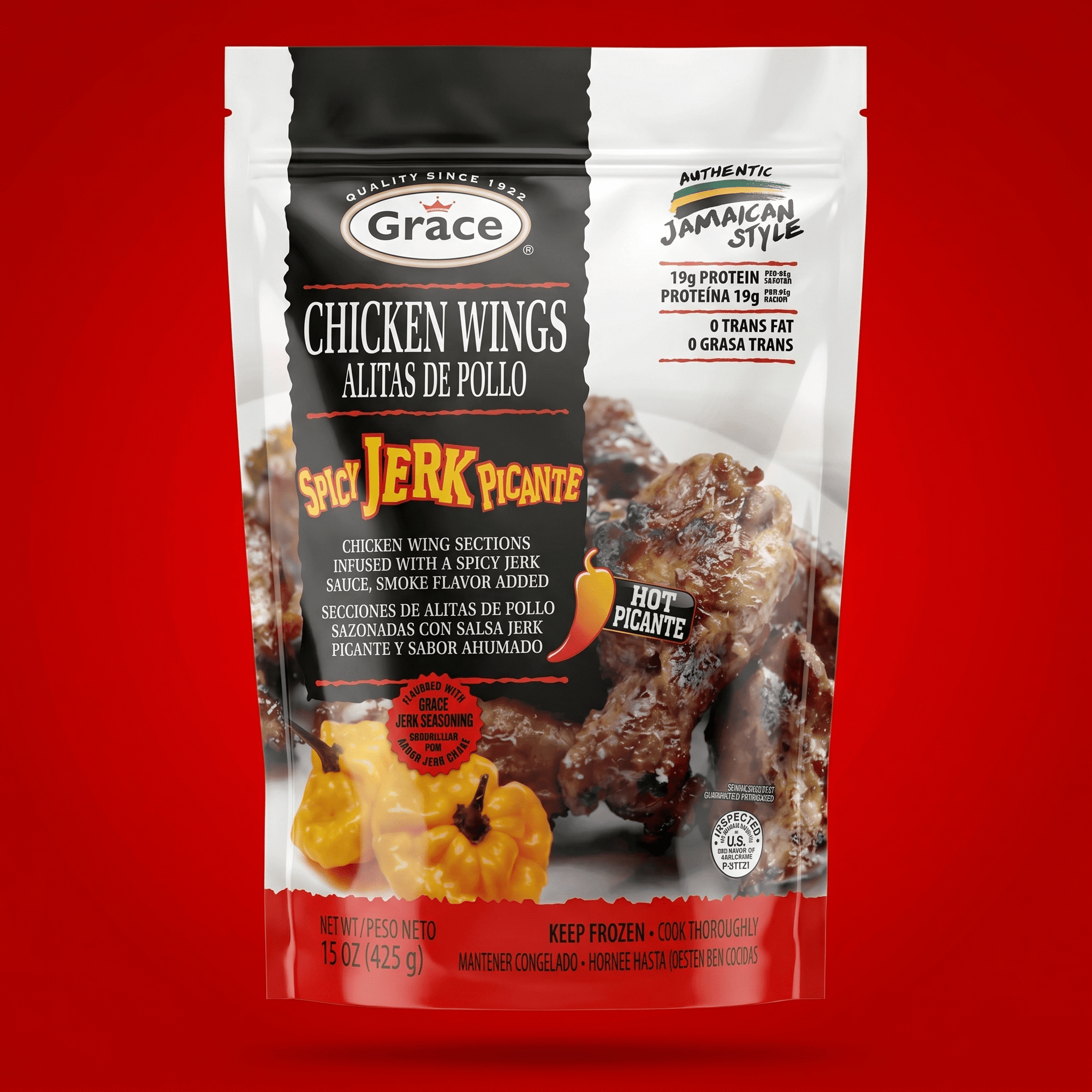GR. CHICKEN WINGS - SPICY JERK 12/15 OZ - La Fe Foods