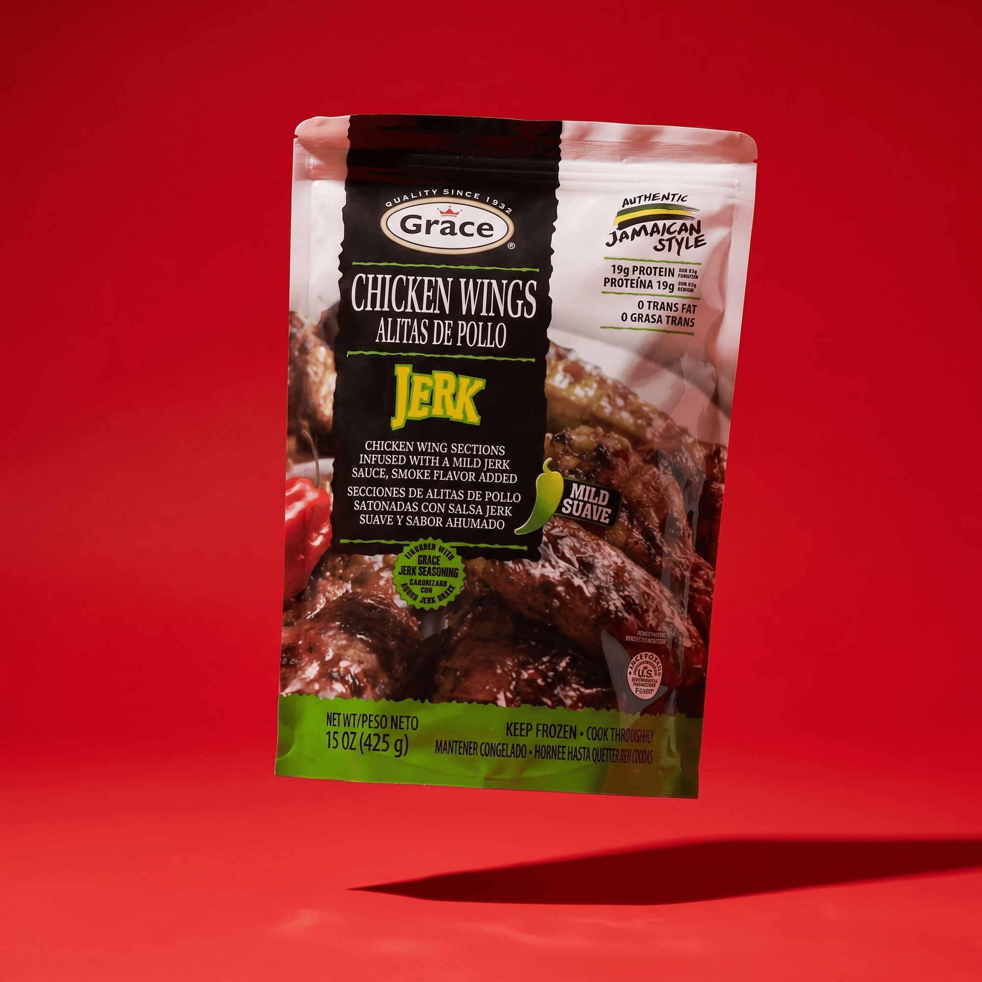 GR. CHICKEN WINGS - MILD JERK 12/15 OZ - La Fe Foods