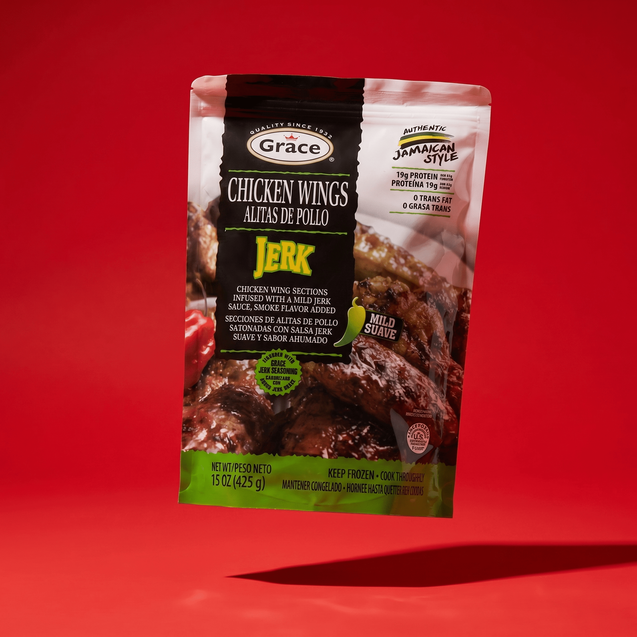 GR. CHICKEN WINGS - MILD JERK 12/15 OZ - La Fe Foods