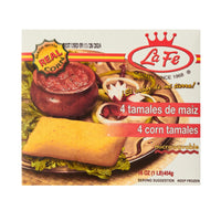 La Fe Tamal 4-pack pouch featuring authentic corn tamales, ideal for enjoying quality Latin flavors at home.