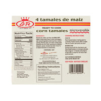 La Fe 4-pack corn tamales, ready to cook, authentic Latin food with quality ingredients, perfect for family meals.