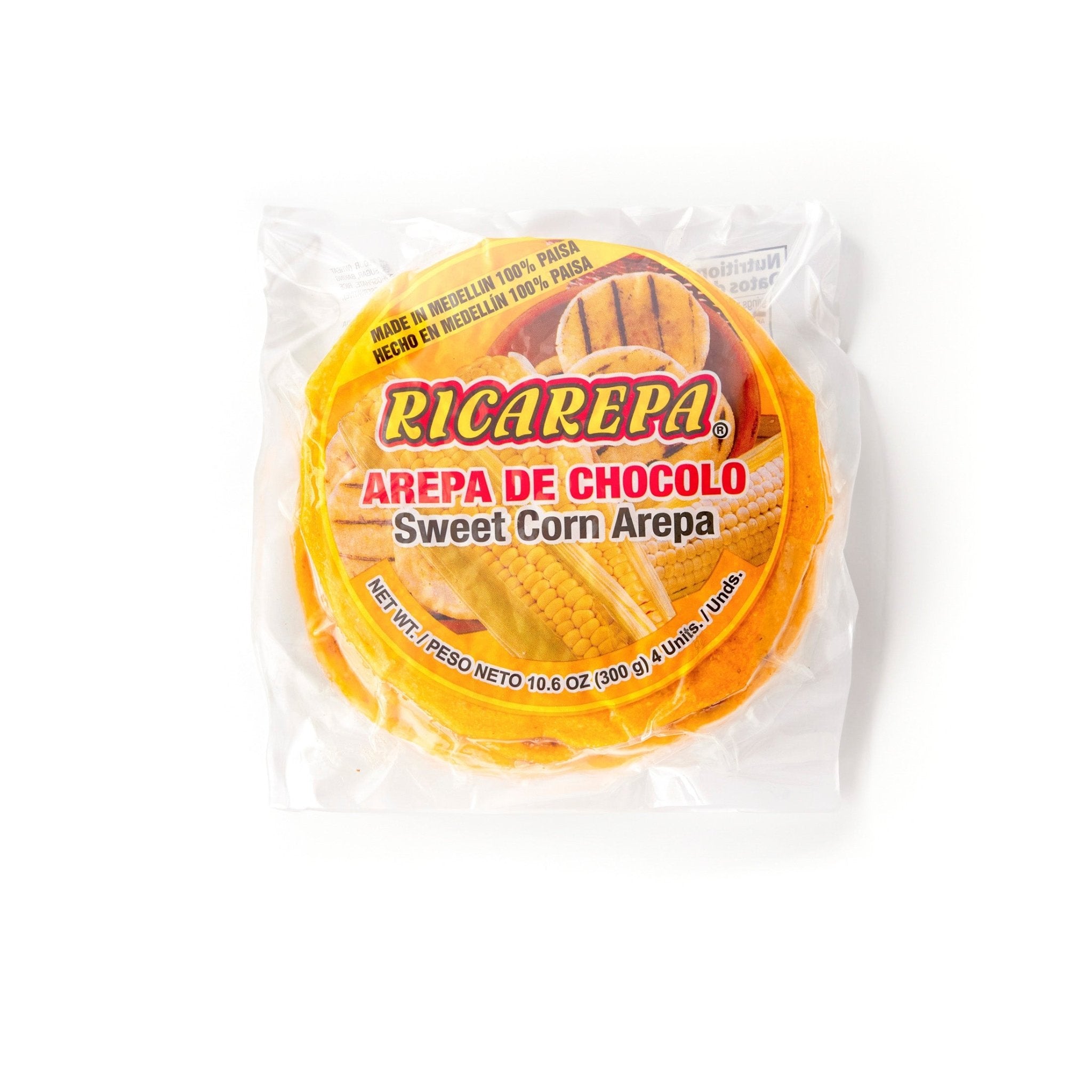 RICAREPA Sweet Corn Arepa, nutritious Latin food, ideal for authentic Hispanic meals and delicious tropical flavors.