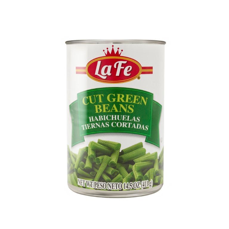 La Fe cut green beans can, authentic Latin food product, perfect for fresh meals and nutritious cooking.