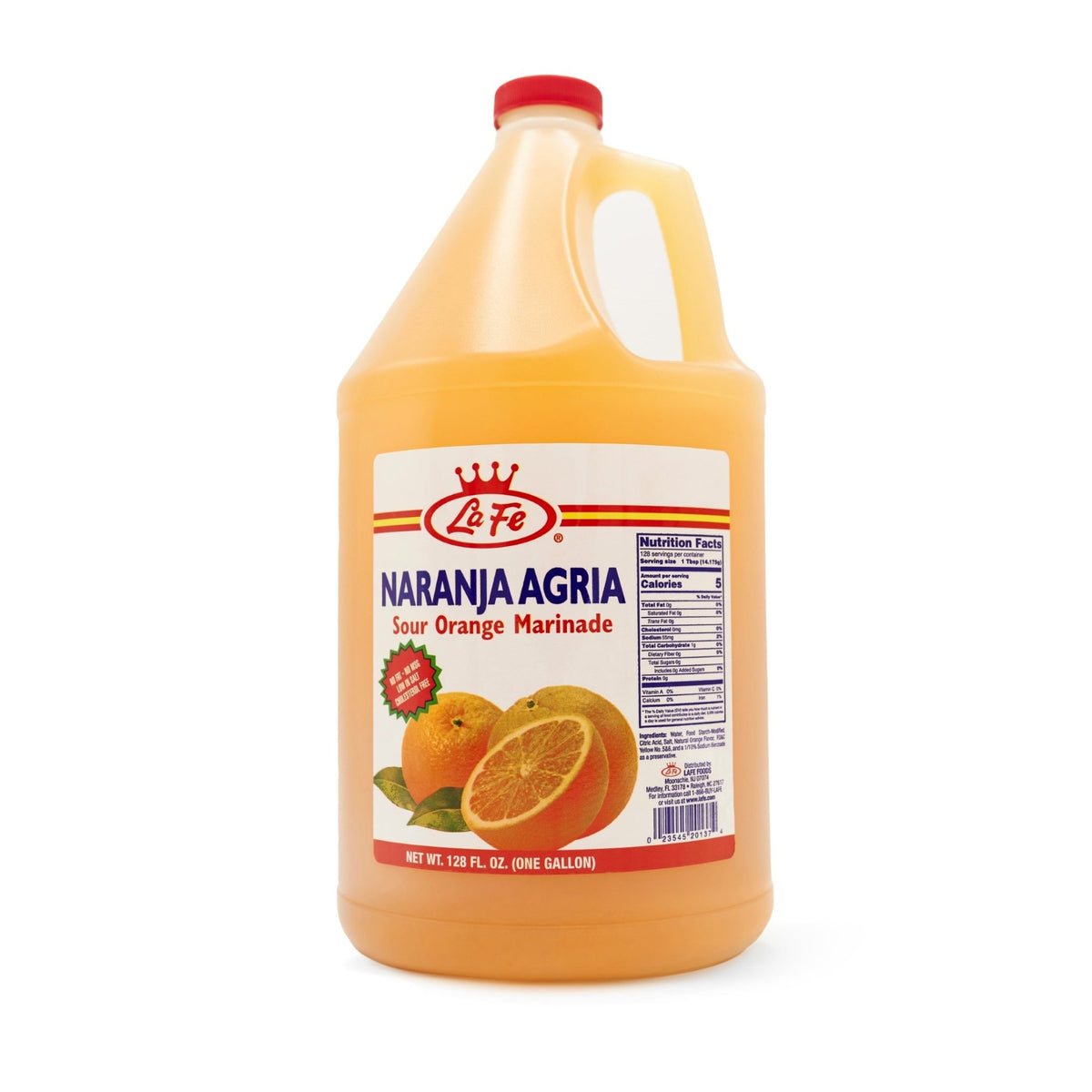 LA FE NARANJA AGRIA, 1 gallon sour orange marinade, perfect for authentic Latin food and tropical flavors.