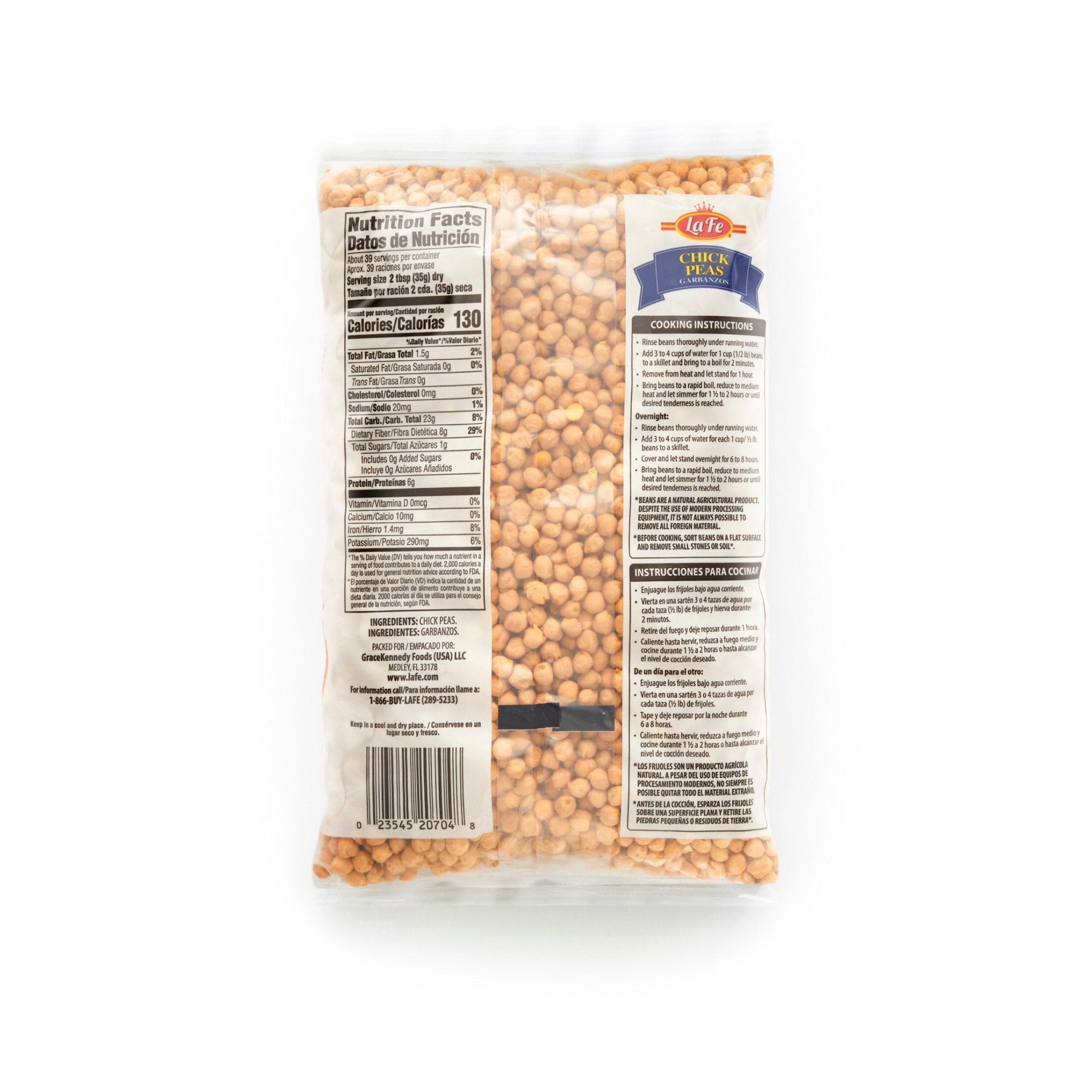 LA FE Dry Chick Peas package, 6X3 LB, high-quality Latin food, perfect for healthy cooking and snacking.