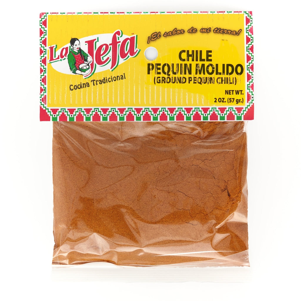 LA JEFA Chile Pequin Molido 2oz packet for authentic Latin flavor and spice in cooking, perfect for Latin food lovers.