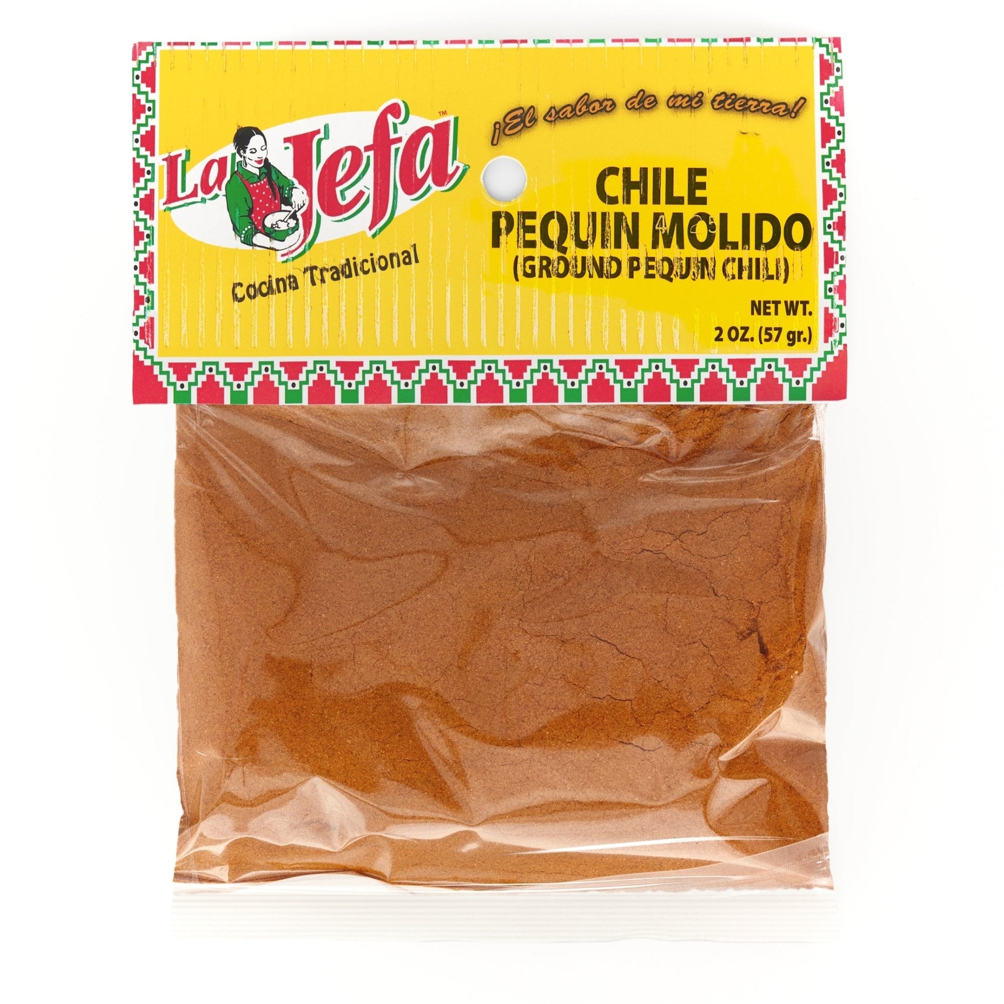 LA JEFA Chile Pequin Molido 2oz packet for authentic Latin flavor and spice in cooking, perfect for Latin food lovers.