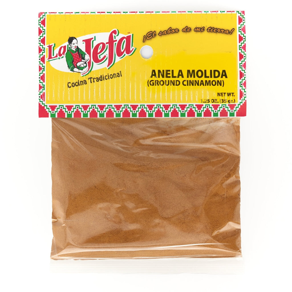 LA JEFA CANELA MOLIDA, 1.75oz ground cinnamon pack for authentic Latin flavors in cooking.