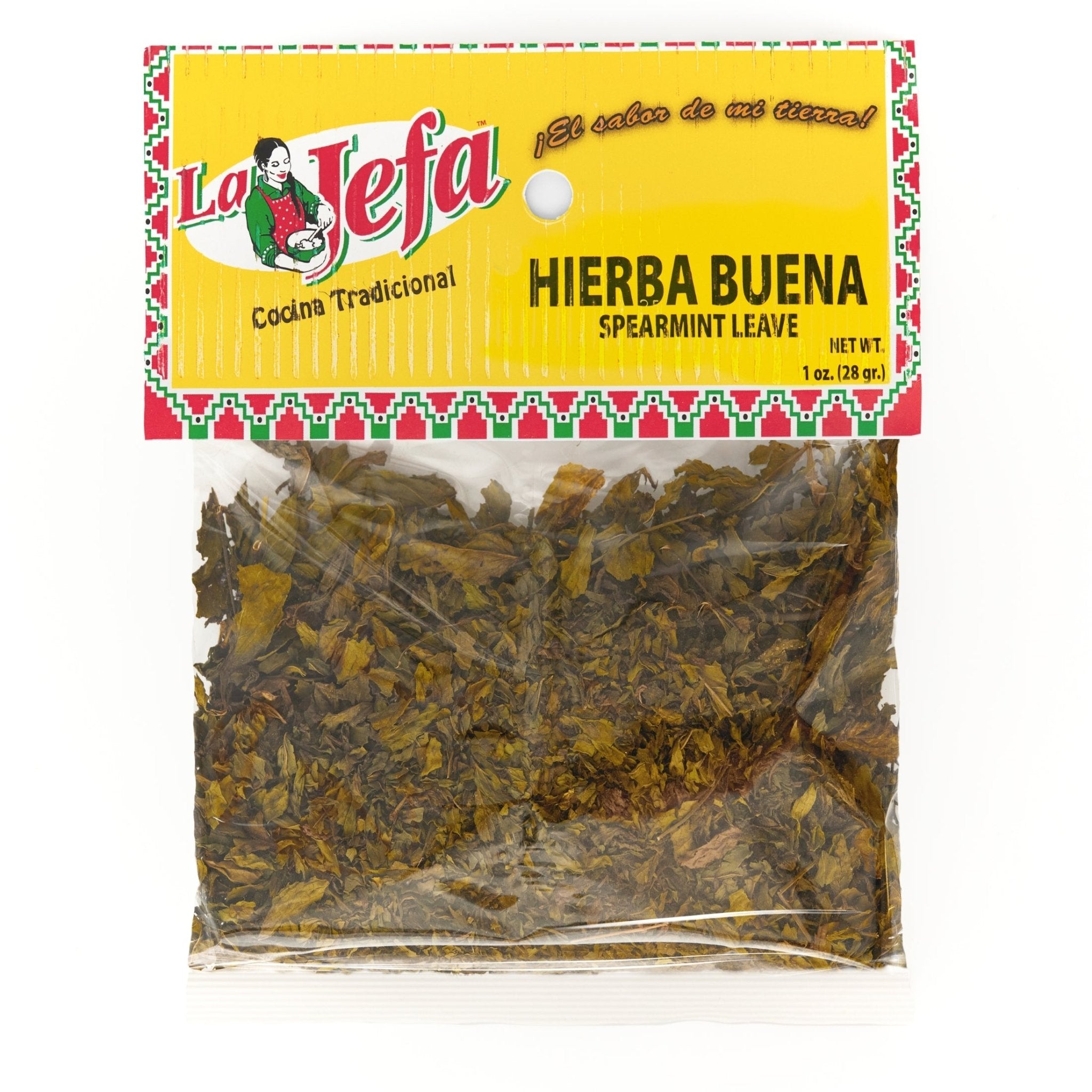 LA JEFA Hierba Buena, 1 oz of dried spearmint leaves, perfect for authentic Latin food and fresh flavors.