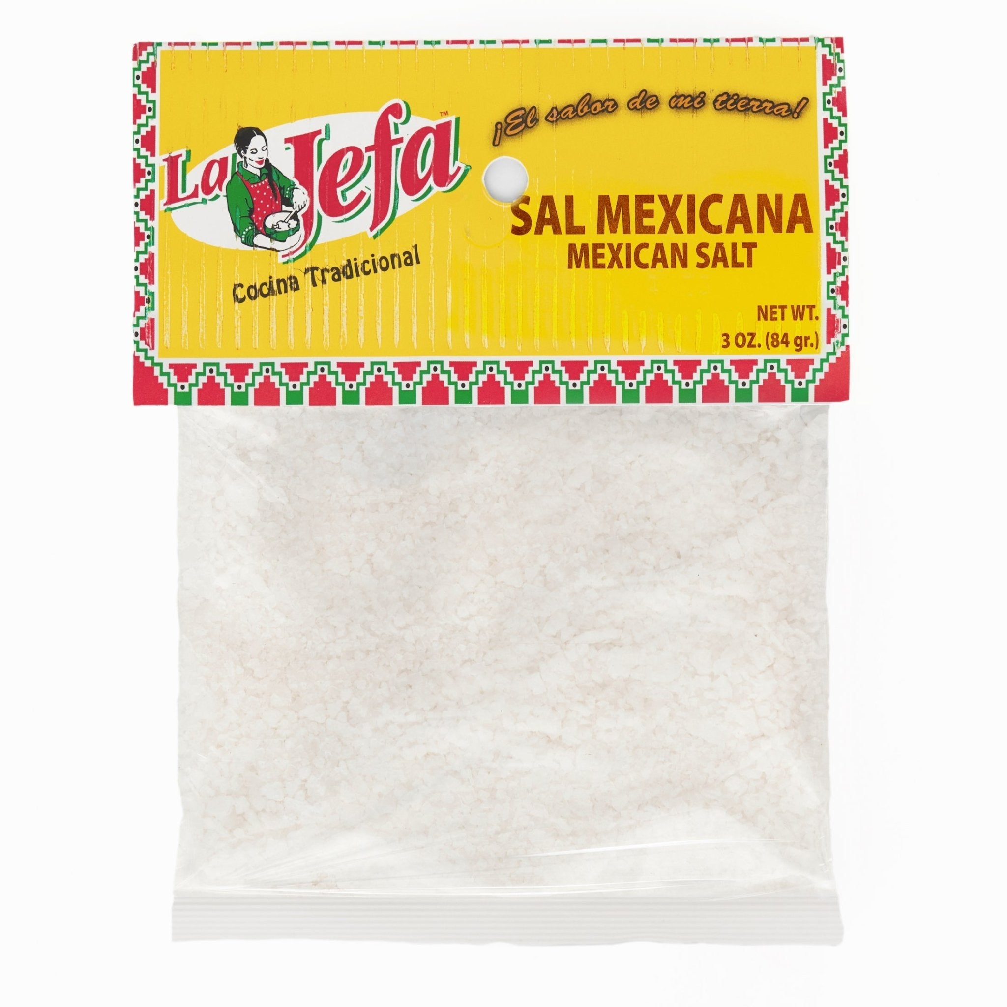 LA JEFA SAL MEXICANA 3 oz pack, authentic Mexican salt for vibrant Latin flavors in cooking.