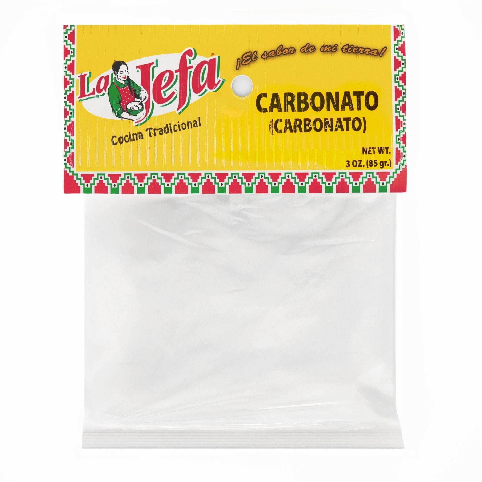 LA JEFA CARBONATO 3 oz packaging, ideal for cleaning; quality Latin food product for superior stain removal.