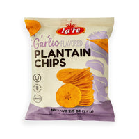 LA FE Garlic Flavored Plantain Chips 2.5 oz - Authentic Latin snack with tropical flavors, perfect for a crunchy treat.