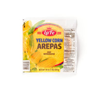 LAFE AREPAS AMARILLA 16oz packaging featuring vibrant yellow corn for authentic Latin cuisine.