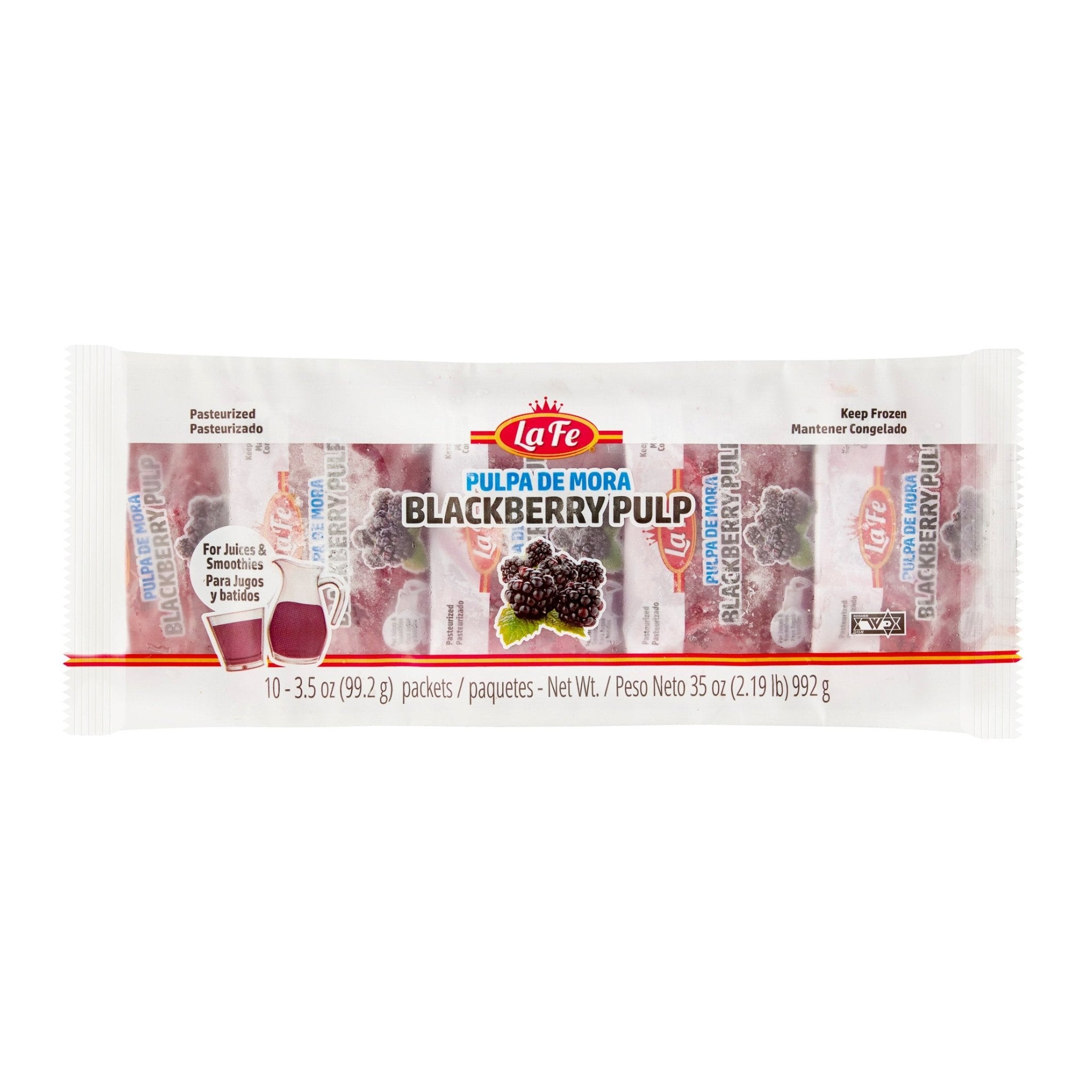 La Fe Pulpa de Mora Blackberry Pulp 10-pack, perfect for recipes, rich in flavor and antioxidants, a staple in latin food.