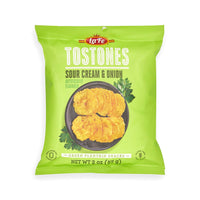 LA FE Tostones Sour Cream & Onion plantain chips, crispy snacks with tropical flavors, perfect for Latin food lovers.