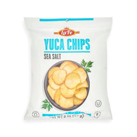 La Fe Cassava Chips with Sea Salt in a bag, perfect for snacking, gluten-free, authentic Latin food, tropical flavors.