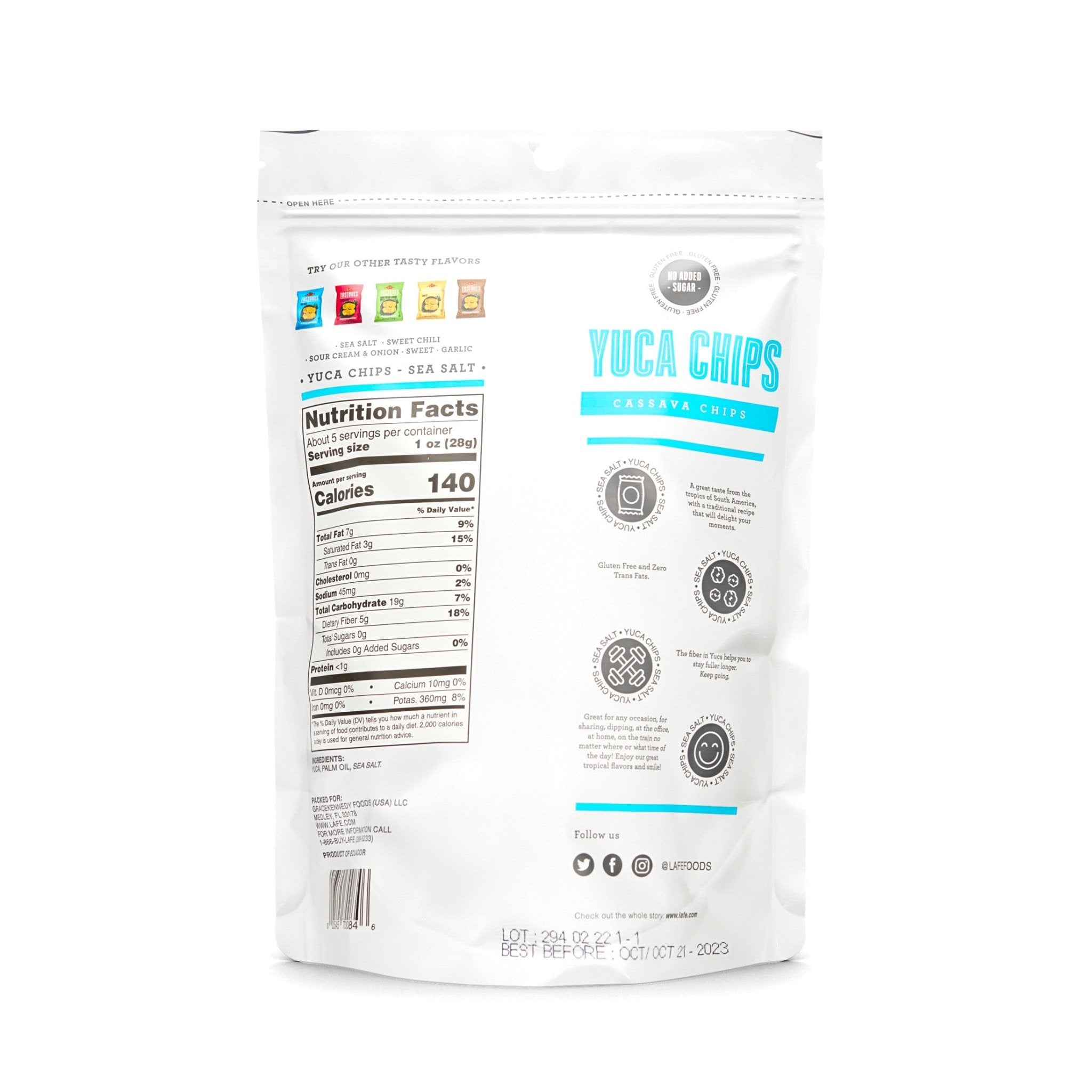 LA FE Cassava Chips Sea Salt 150g bag, a delicious and nutritious snack with authentic Latin American flavors.
