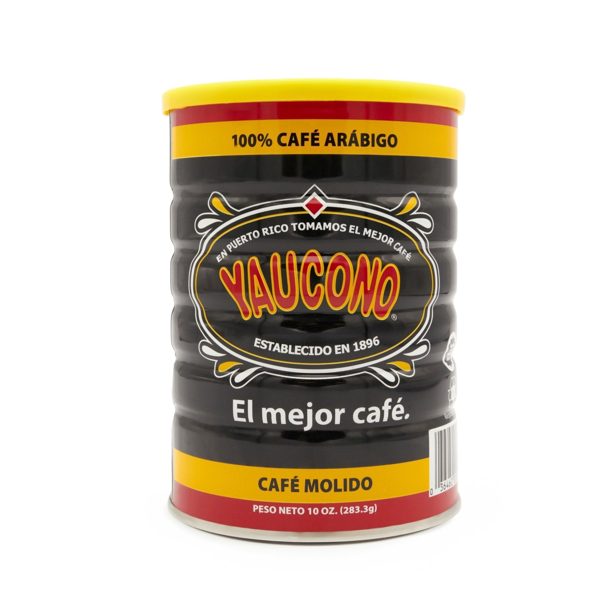 Yaucono Ground Coffee 10 oz can featuring bold branding, ideal for fresh Latin food lovers and quality Hispanic food products.