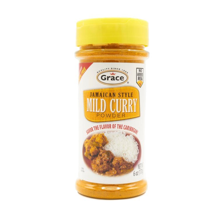 GR. JA STYLE MILD CURRY POWDER 6oz jar featuring authentic Jamaican flavors for quality Latin cuisine.