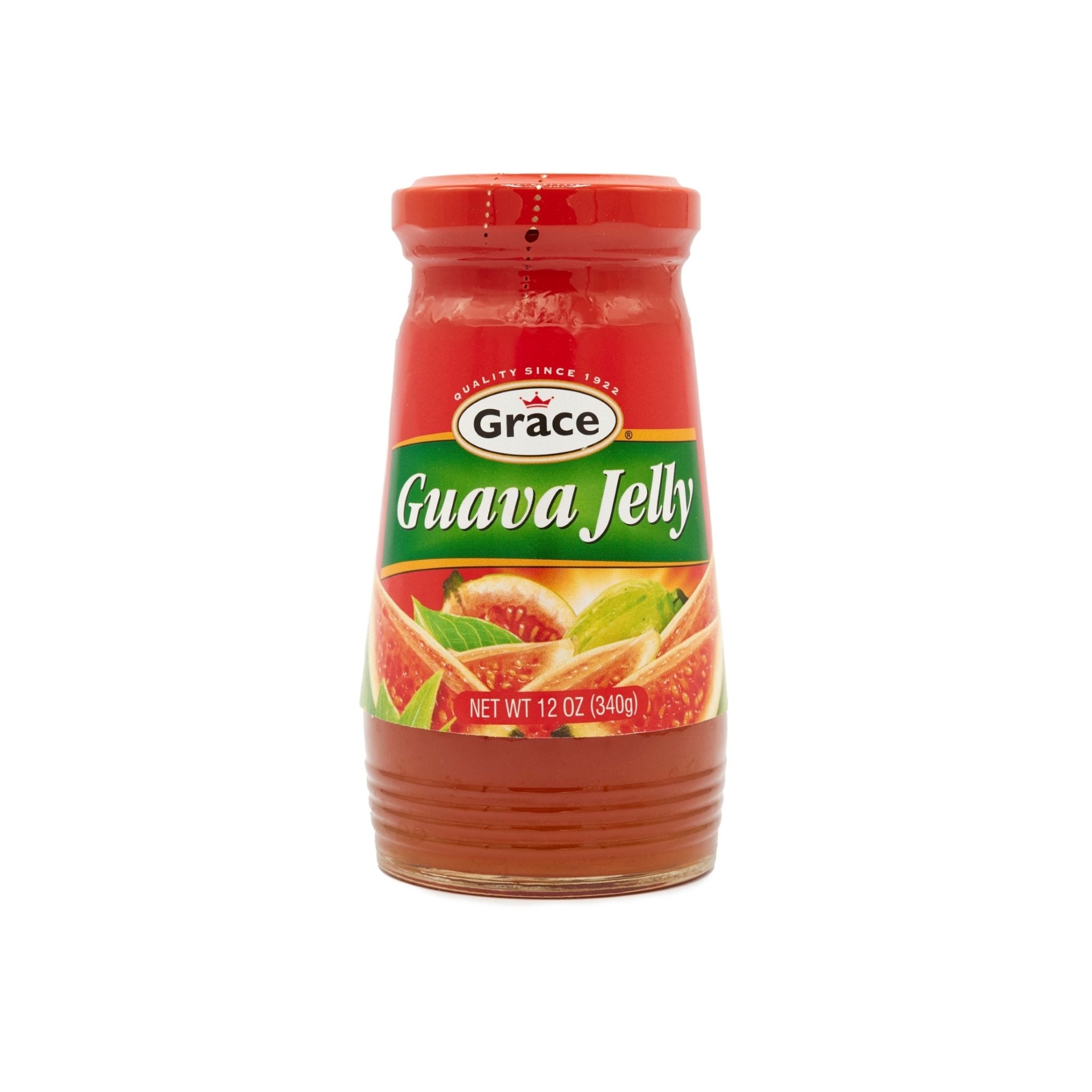 Grace Guava Jelly 12 oz jar, made with fresh guava, perfect for toast and exotic flavors in Latin cooking.