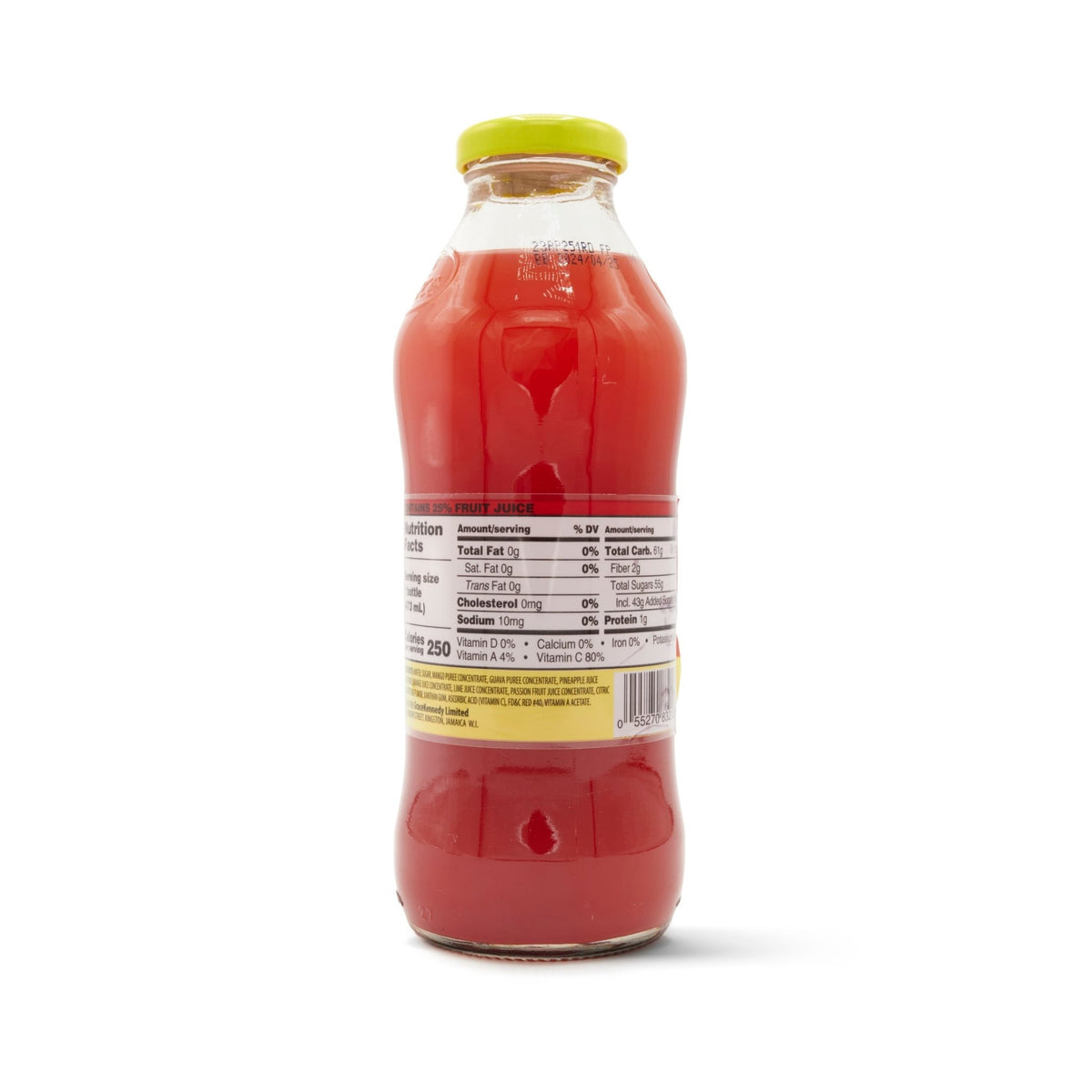 T/RHY FRUIT PUNCH 16oz bottle with nutrition label, a refreshing drink bursting with tropical flavors and vitamins.