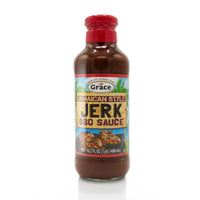 Grace Jamaican Style Jerk BBQ Sauce bottle, a delicious blend of tropical flavors for authentic Latin food lovers.