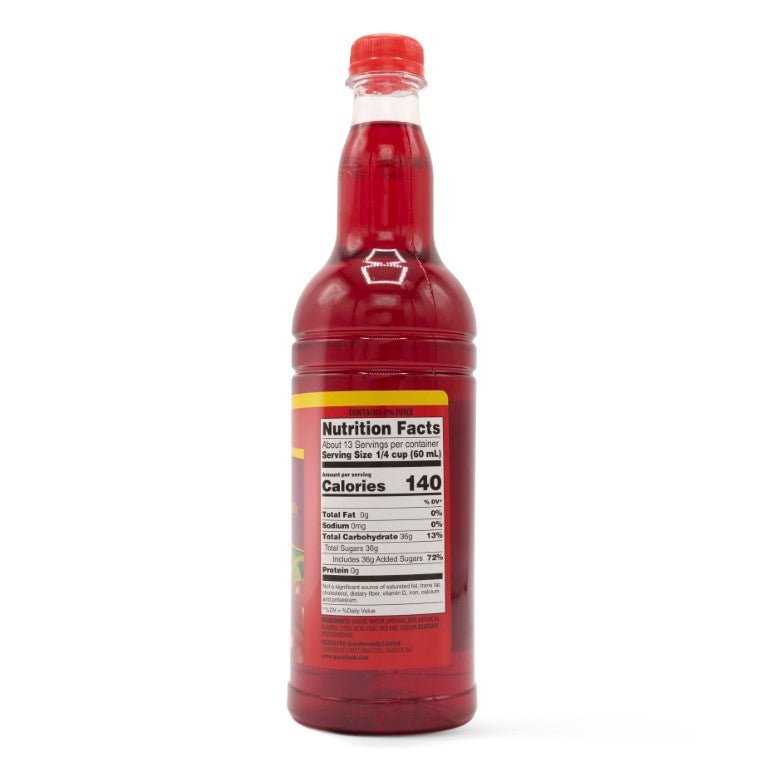 Grace Cherry Syrup 25.5 oz bottle with nutrition facts, perfect for enhancing recipes with authentic Latin flavors.