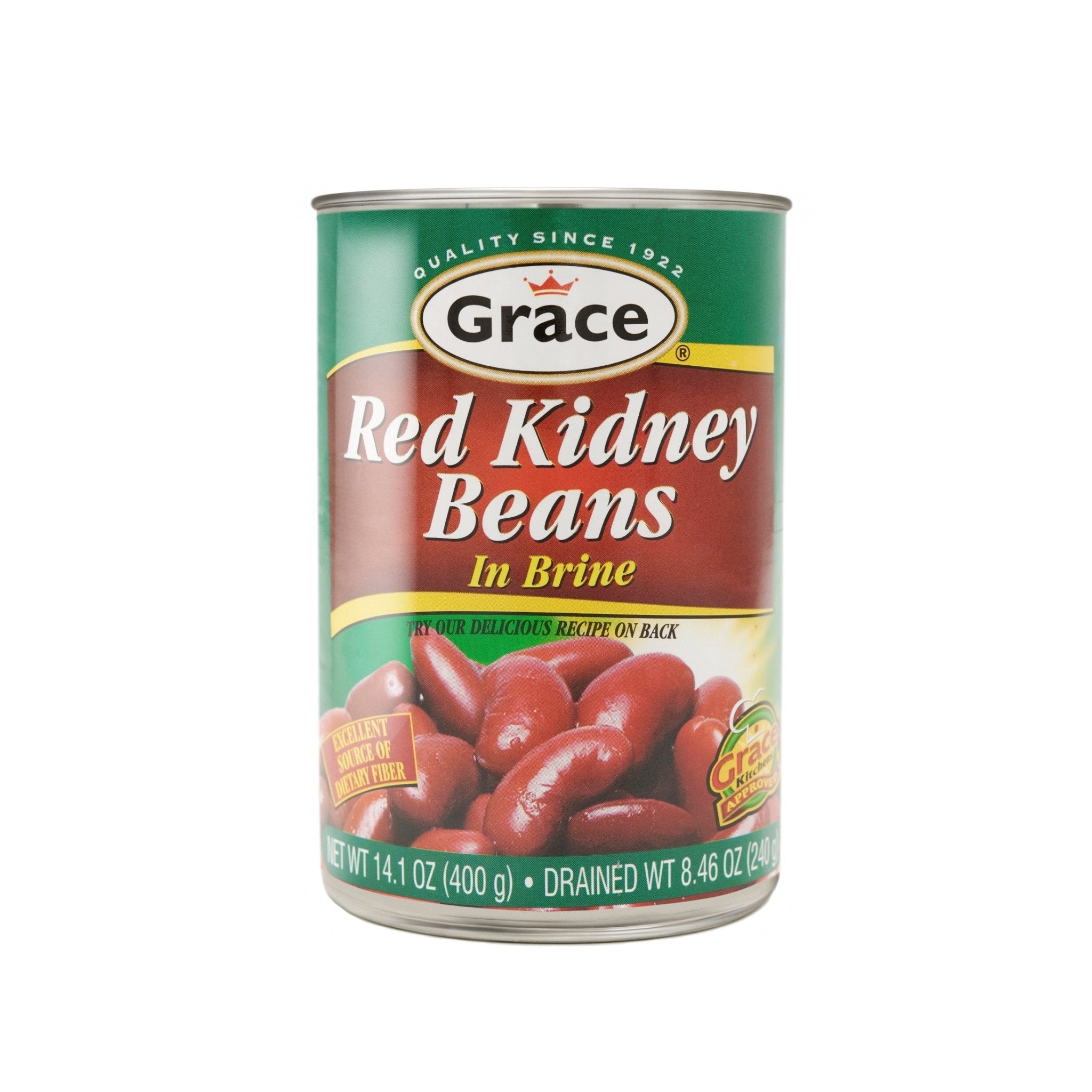 Grace Dark Red Kidney Beans in brine, nutritious Latin food, packed with fiber and flavor for healthy meals.