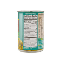 Grace Green Pigeon Peas 15 oz can featuring nutrition facts and ingredients, ideal for authentic Latin meals.