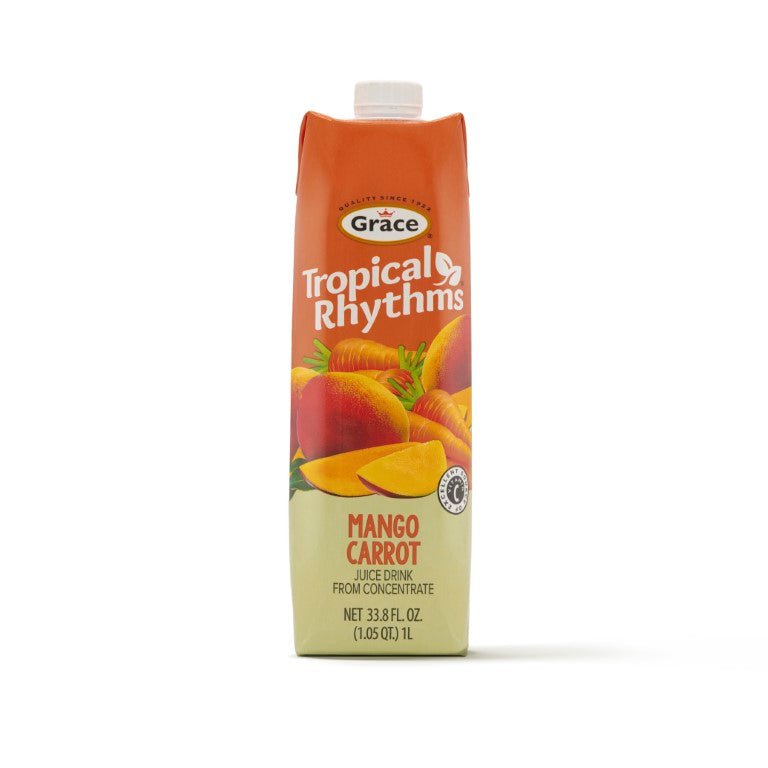 T/RHYTHMS Mango Carrot Tetra juice blend, refreshing taste of tropical flavors in 1L carton, quality Latin food product.