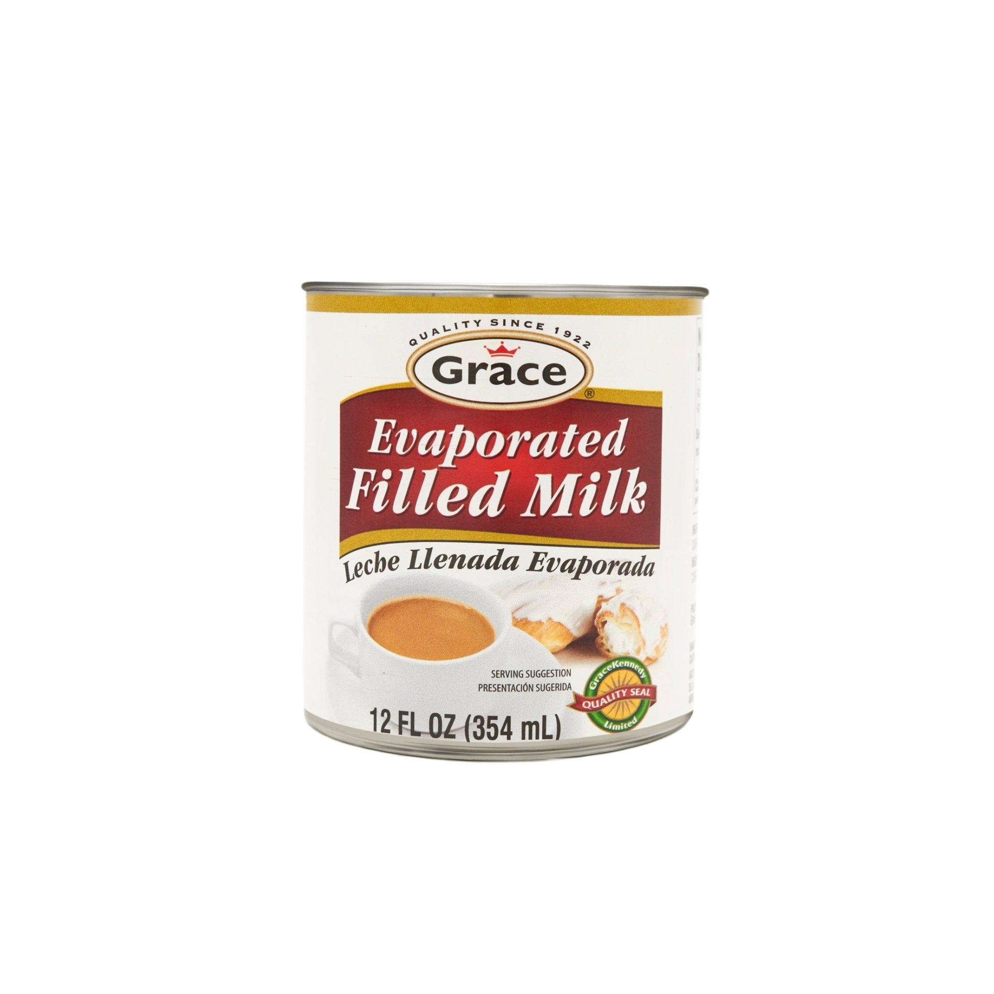 Grace Evaporated Filled Milk 12oz can, a quality Latin food product, perfect for authentic recipes and delicious tropical flavors.