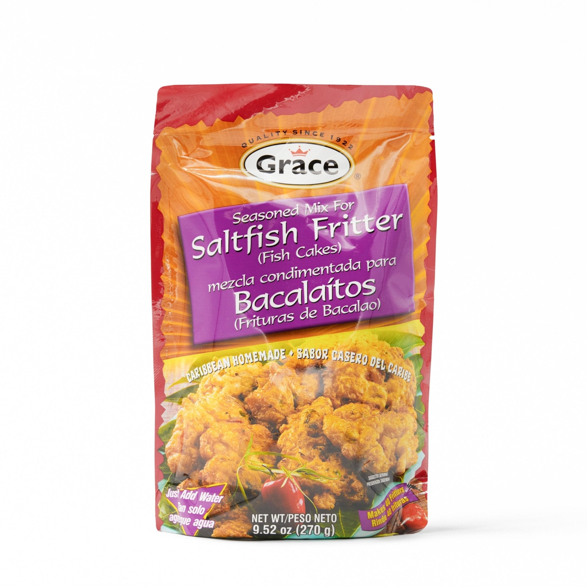 Grace Salt Fish Fritter Mix 270g for authentic Caribbean flavors, perfect for delicious fritters at home.