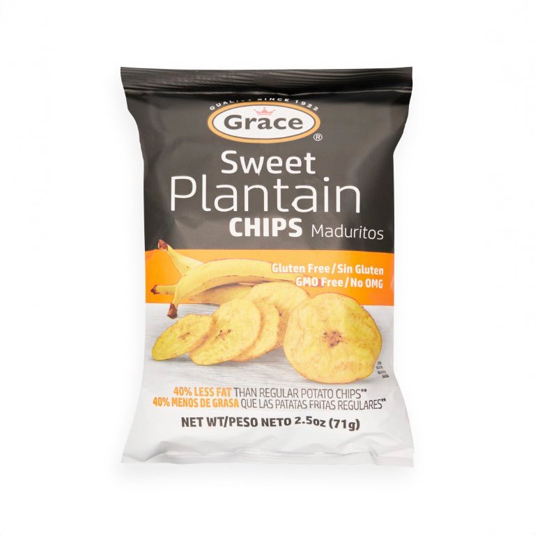 Grace Sweet Plantain Chips, gluten-free snack, 100% natural flavor, Latin American treat, buy Latin food online.