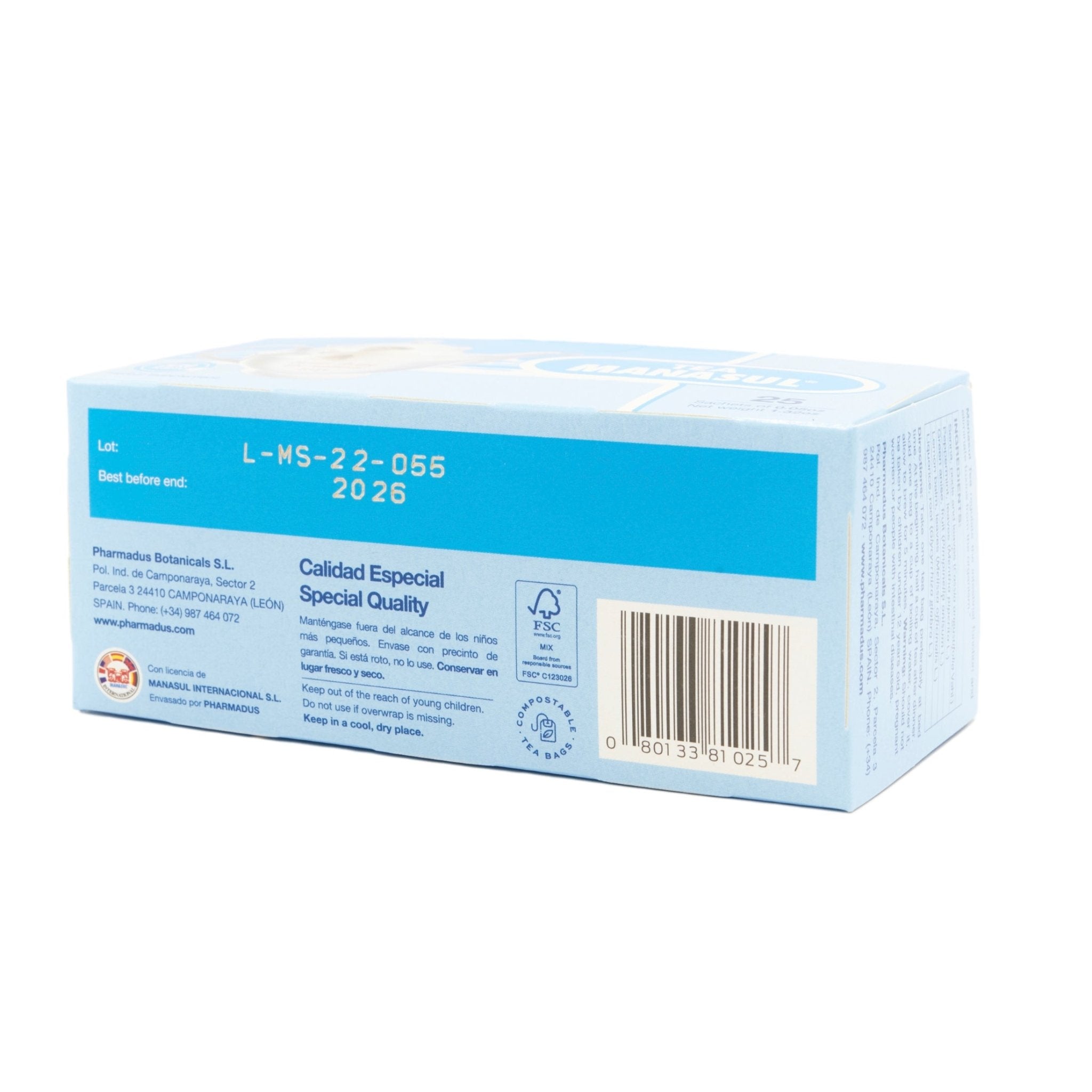 MANASUL TE packaging showcasing quality ingredients for gastrointestinal health, available in Latin grocery stores.