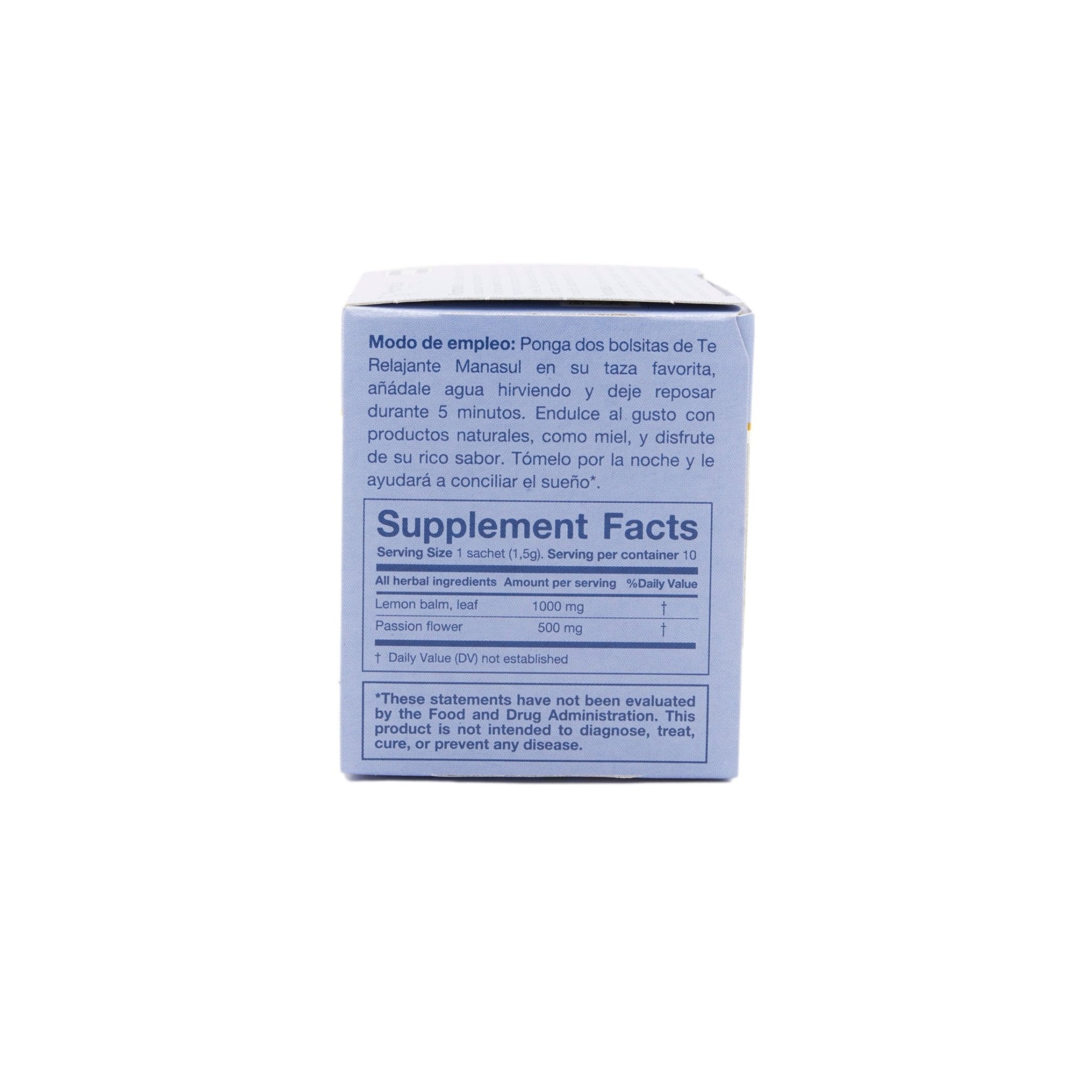MANAZUL DE STRESS supplement box with usage instructions and ingredient details, perfect for relaxation and stress relief.