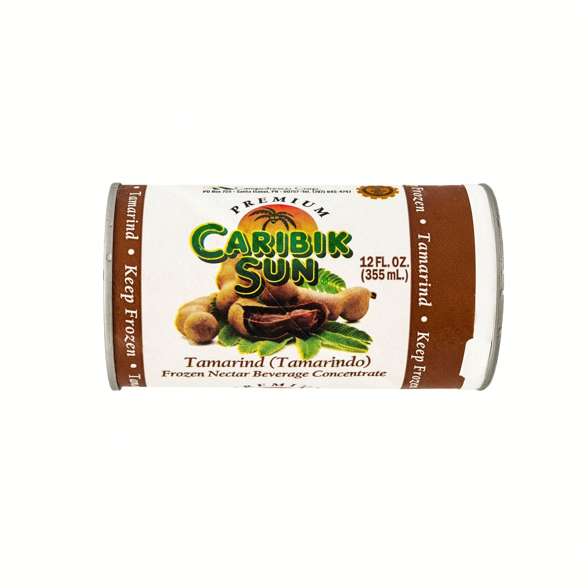 Caribik Sun Tamarindo 12 oz, authentic Latin frozen drink concentrate, rich in antioxidants and refreshing tropical flavors.