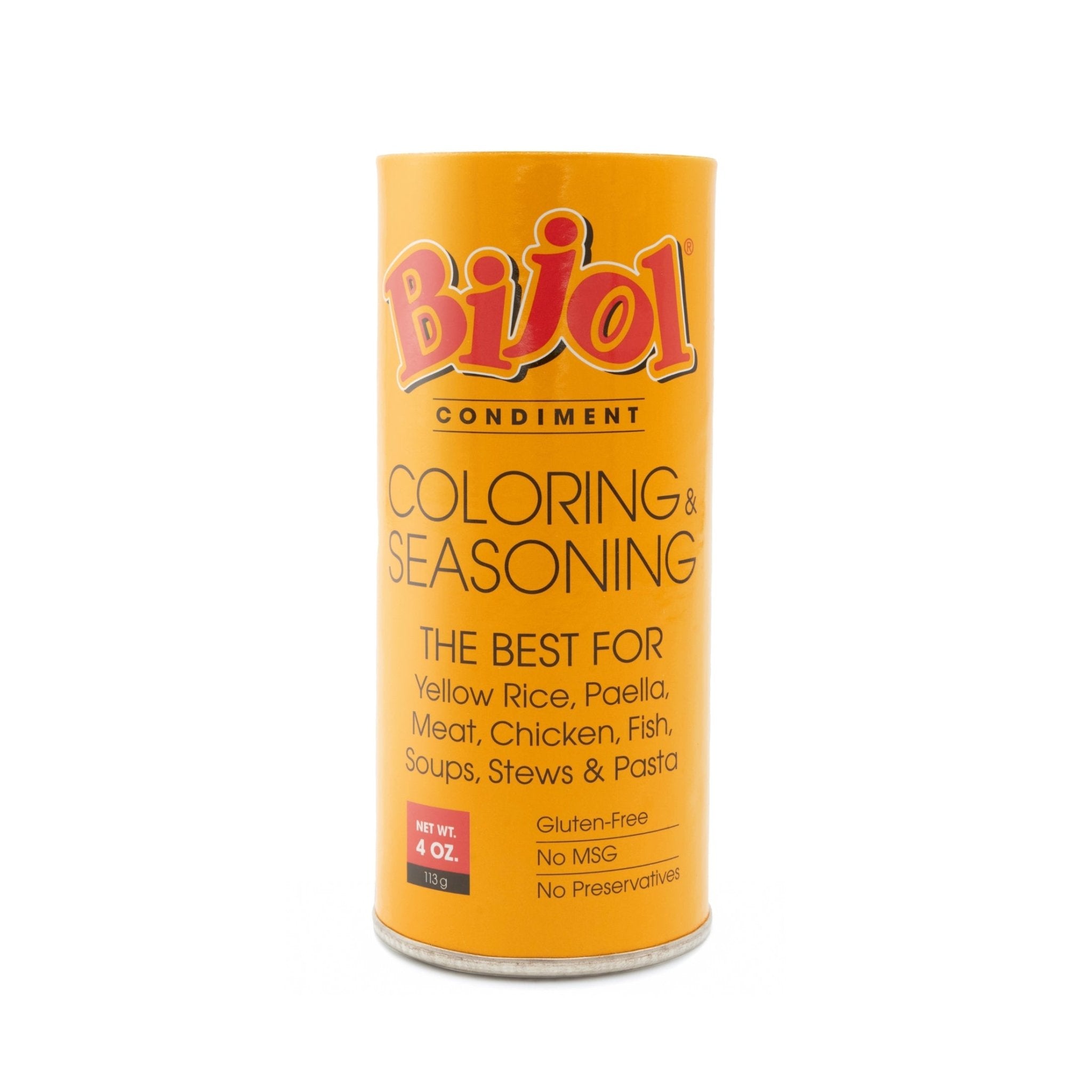 Bijol Condiment 4oz can for seasoning and coloring, perfect for authentic Latin dishes like rice and paella.